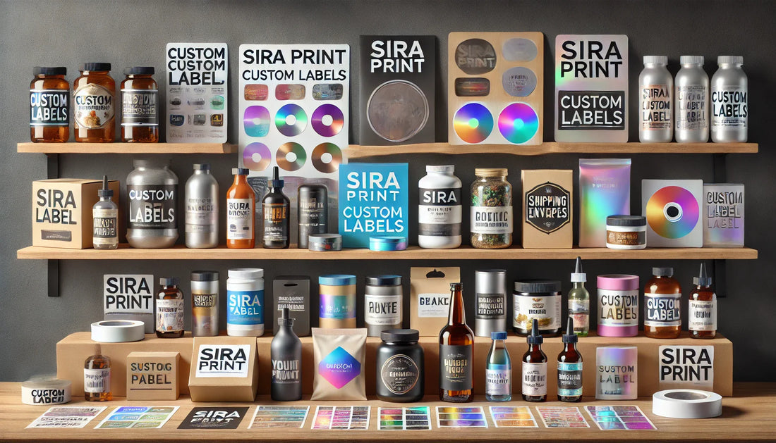 Custom Labels: Upgrade your product presentation with Sira Print's waterproof, customizable labels. Ideal for businesses seeking durable and attractive labeling solutions.